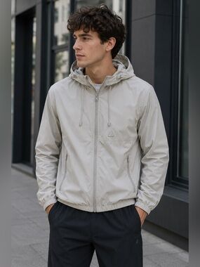 Zara Men's Light Gray Windbreaker Jacket Size M Minimalist Athleisure Outerwear